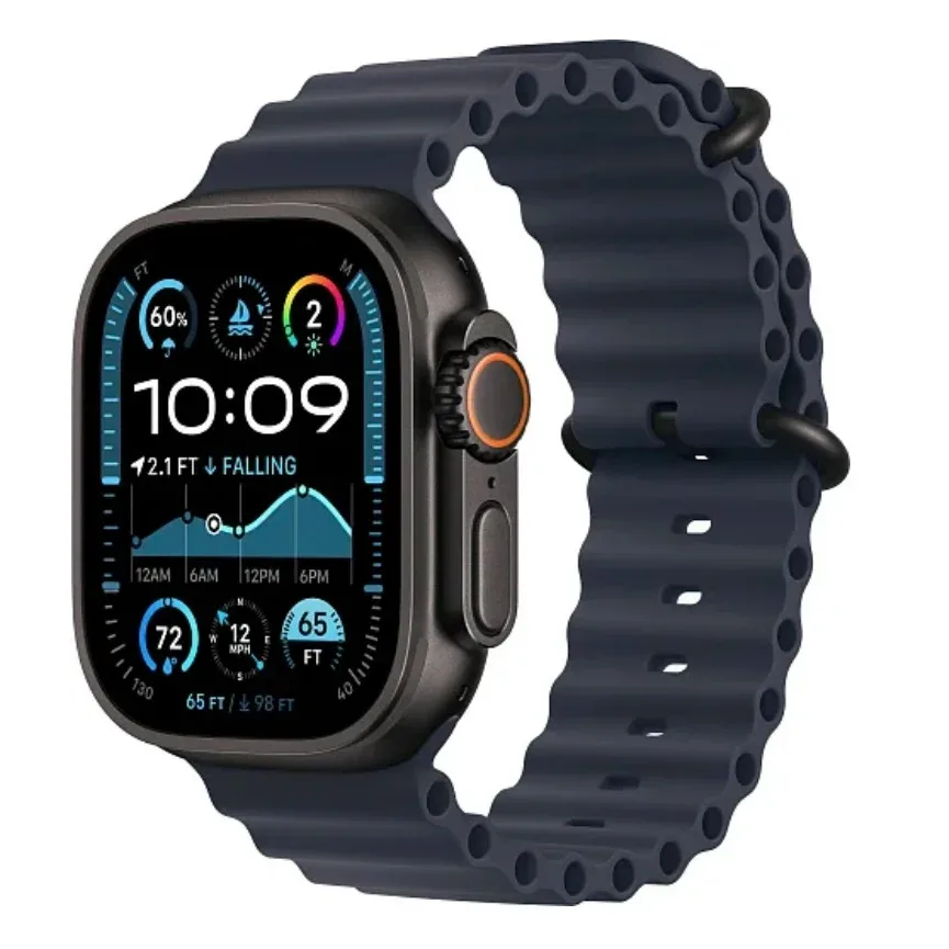 Apple Watch Ultra 2, «чёрный титан» (Black Titanium) ремешок Black Ocean Band