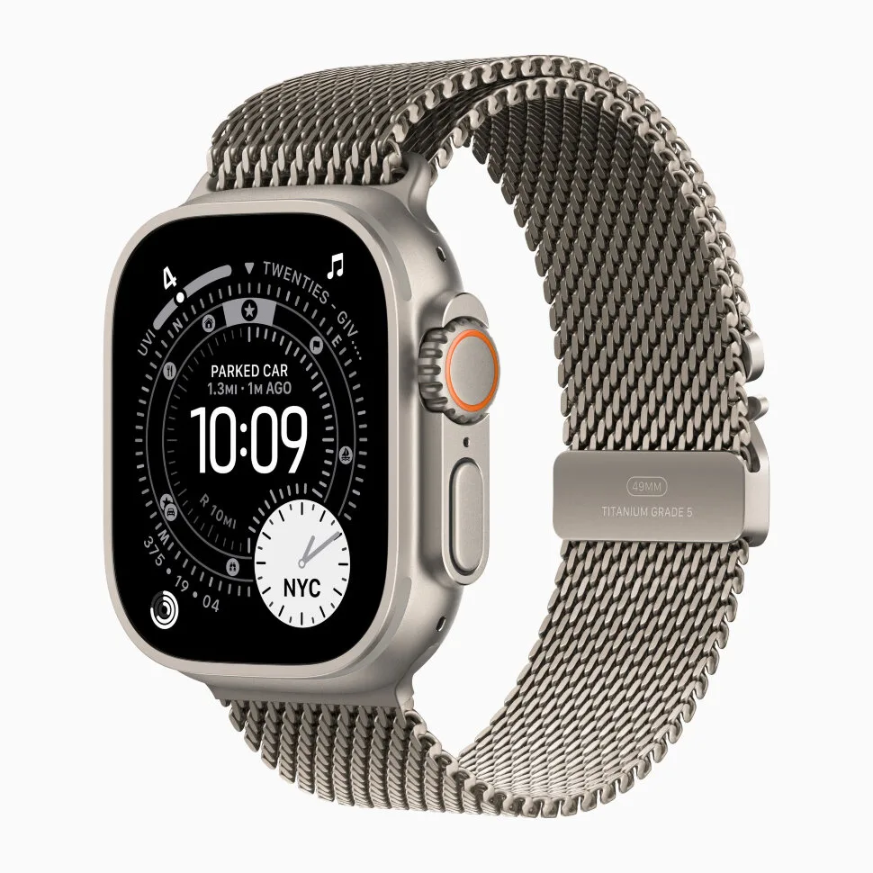 Apple Watch Ultra 3, «натуральный титан» (Natural Titanium) ремешок Blue Alpine Loop