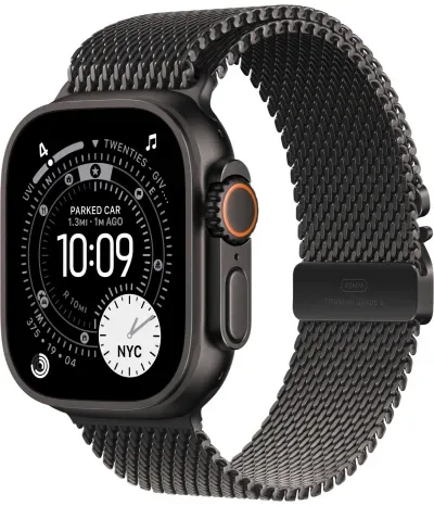 Apple Watch Ultra 3, «чёрный титан» (Black Titanium) ремешок Milanese Loop